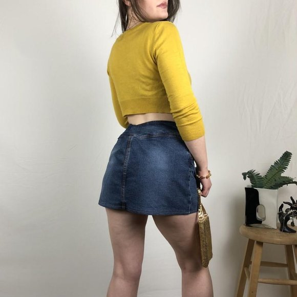 2000s mustard yellow button up cropped cardigan - Picture 4 of 4